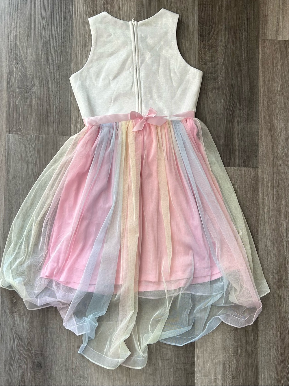 Emily Rose White Bodice Pastel Rainbow Tulle Flower Girl Dress Size 12 - Picture 3 of 10